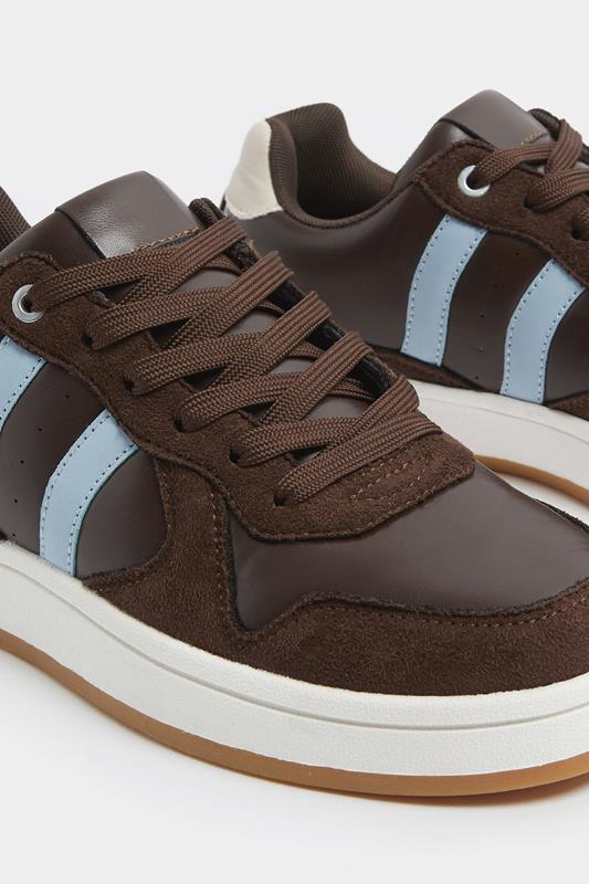 Chocolate Brown Padded Lace Up Trainers In Wide E Fit | YoursClothing 6