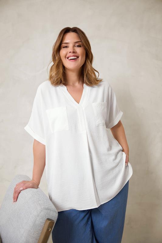 EVANS Curve White Short Sleeve Utility Blouse