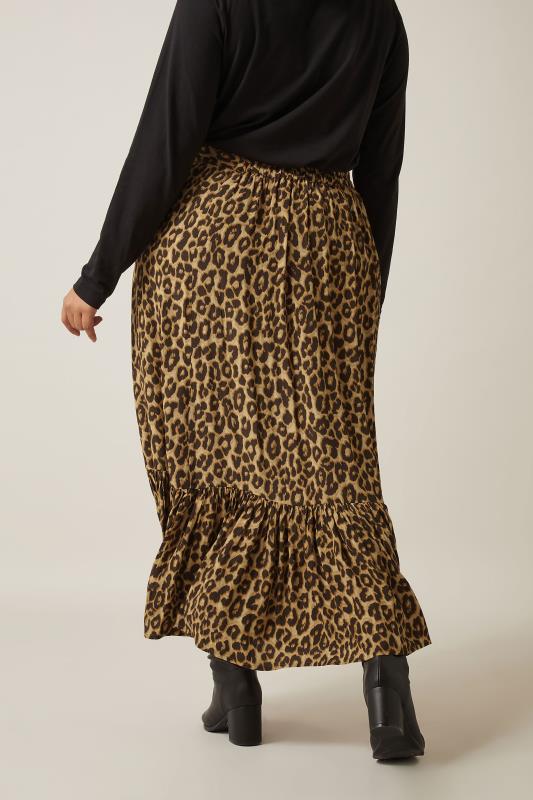 EVANS Plus Size Brown Leopard Print Maxi Skirt | Evans 2