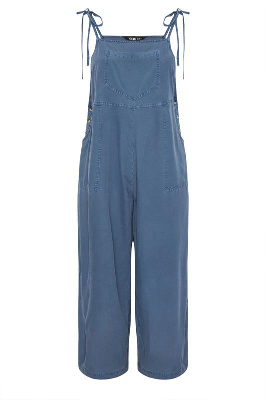 YOURS Plus Size Blue Chambray Wide Leg Dungarees | Yours Clothing 5