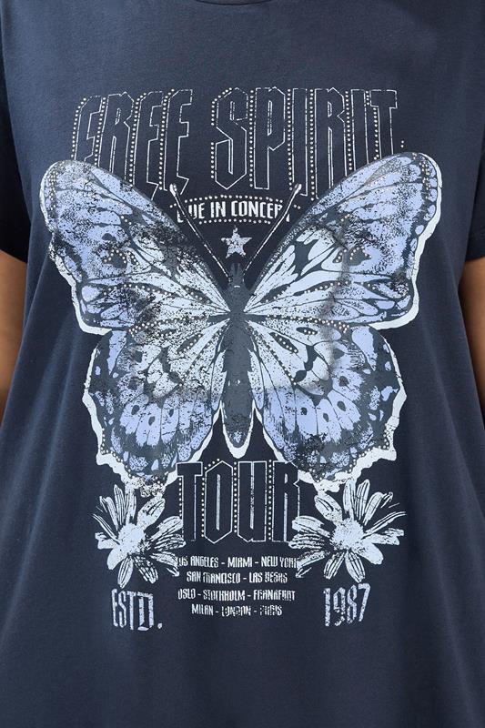 YOURS Plus Size Navy Blue 'Free Spirit' Butterfly Embellished T-Shirt | Yours Clothing 4
