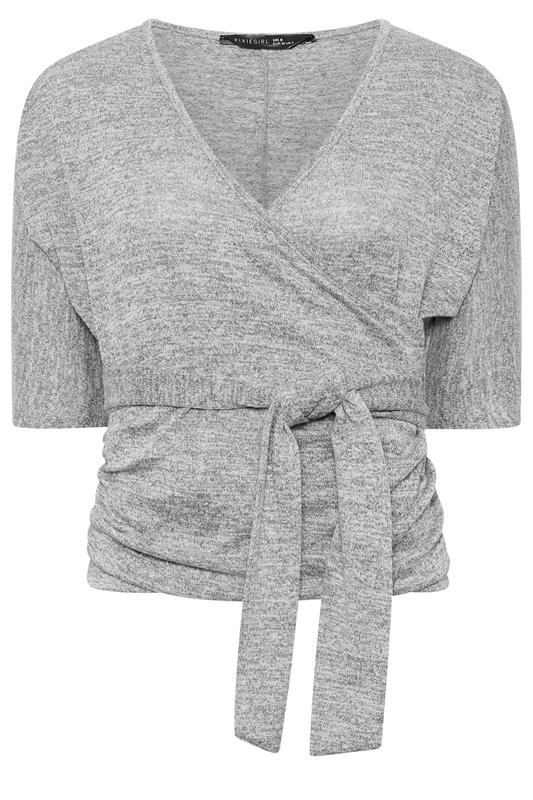 PixieGirl Petite Women's Grey Marl Belted Wrap Top | PixieGirl  5