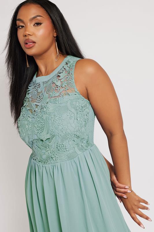 Plus Size YOURS LONDON Curve Ice Blue Lace Front Chiffon Maxi Dress | Yours Clothing  2
