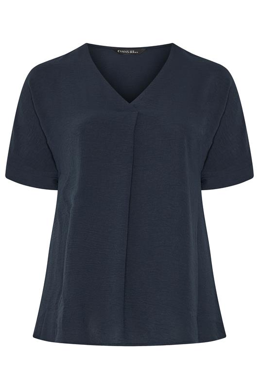 EVANS Plus Size Navy Blue Front Pleat Blouse | Evans 5