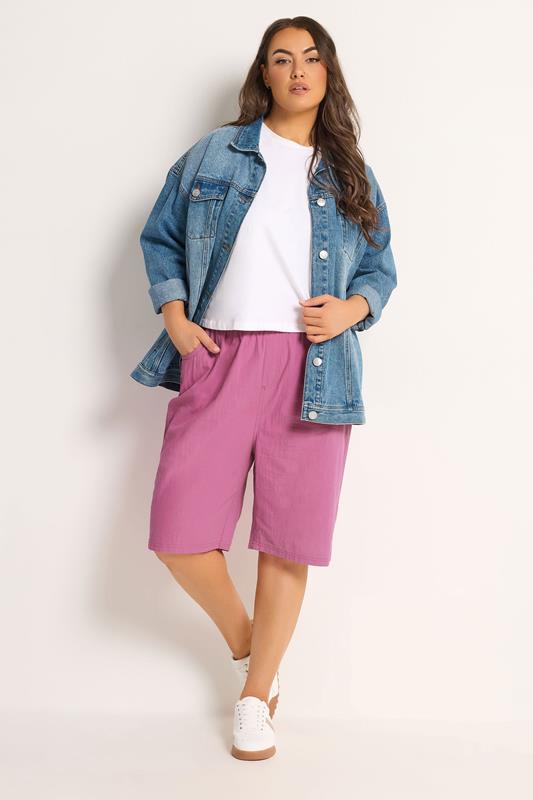 YOURS Plus Size Bright Pink Cool Cotton Shorts | Yours Clothing 1