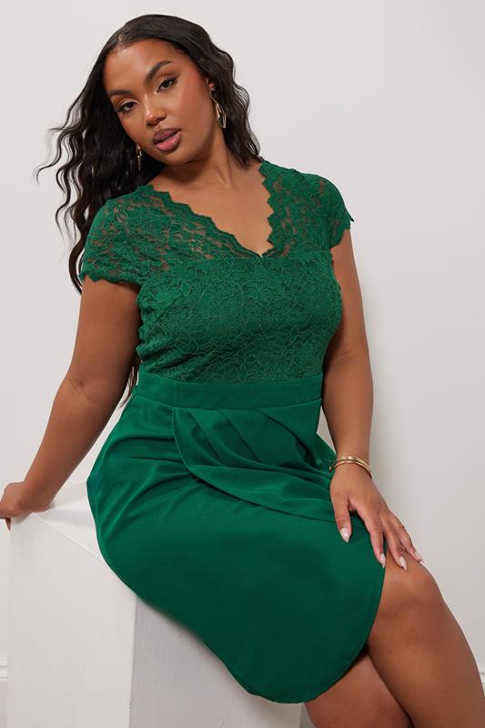 YOURS LONDON Plus Size Green Lace Midi Dress | Yours Clothing 4