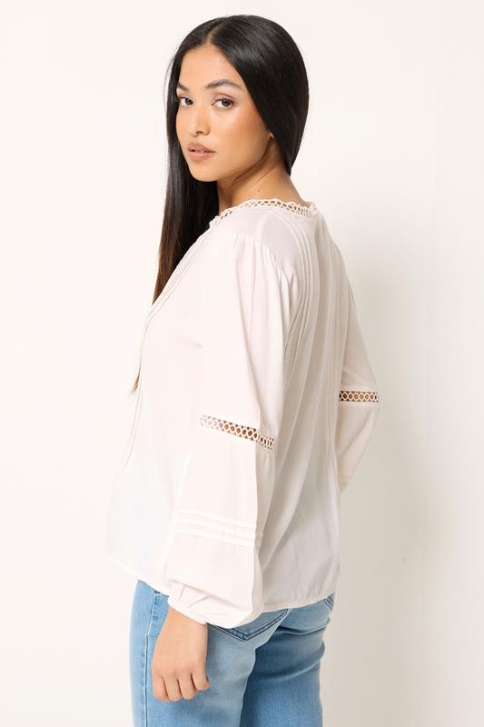 M&Co Petite White Lace Trim Pintuck Blouse | M&Co 2