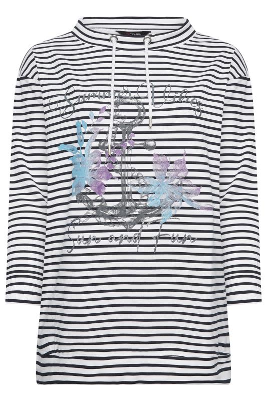 YOURS Plus Size Curve White & Black Stripe Anchor Print Sweatshirt | Yours Clothing  6