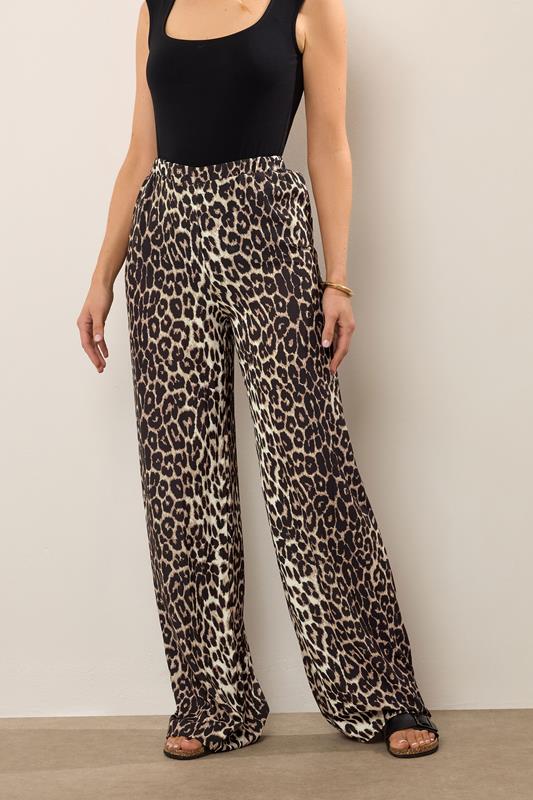 LTS Tall Beige Brown Leopard Print Wide Leg Trousers | Long Tall Sally 1