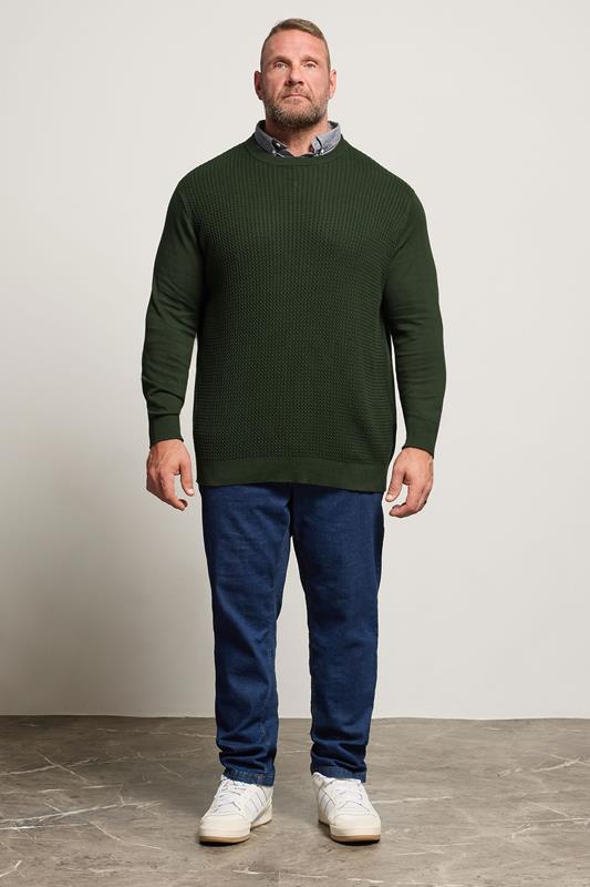 BadRhino Big & Tall Dark Green Cable Knit Mock Shirt Jumper | BadRhino 2