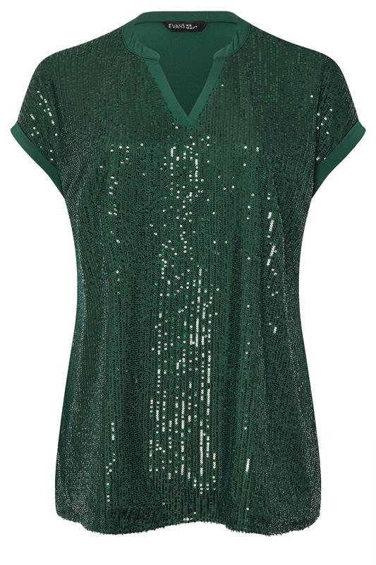 EVANS Plus Size Green Sequin Embellished Top | Evans 5