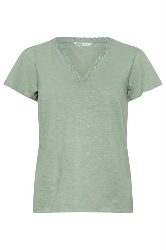 M&Co Petite Sage Green Lace Trim T-Shirt | M&Co 5