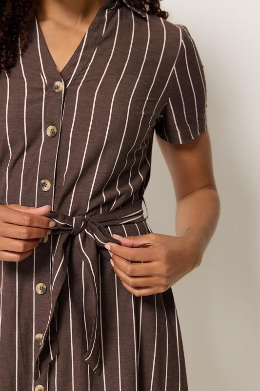 M&Co Chocolate Brown Stripe Midi Shirt Dress | M&Co 5