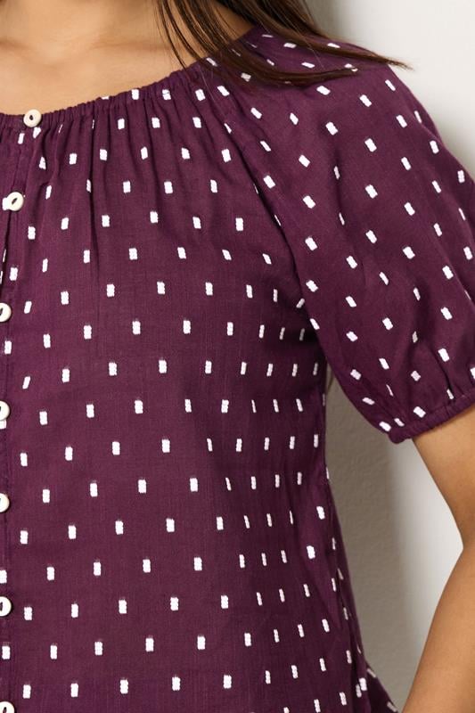 M&Co Petite Women's Purple Dobby Button Blouse | M&Co 4