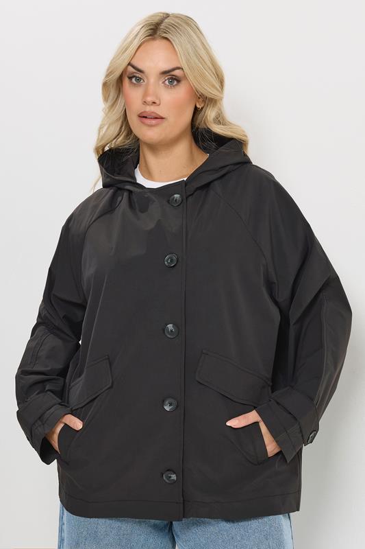 YOURS Plus Size Black  Hooded Raglan Jacket | Yours Clothing 1