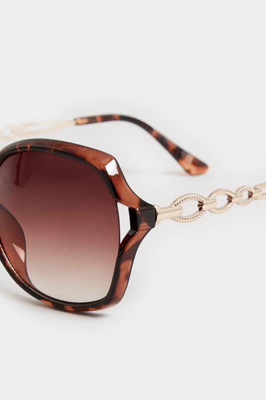 Brown Tortoiseshell Chain Oversized Sunglasses | Yours Clothing 3