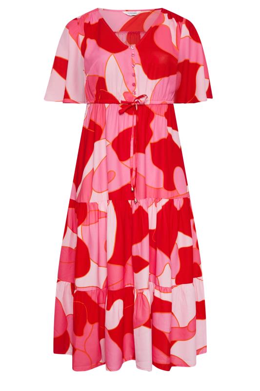 LIMITED COLLECTION Pink Plus Size Abstract Print Tiered Dress | Yours Clothing  7