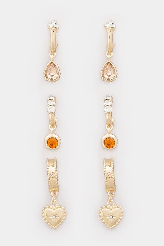 YOURSET 3 PACK Gold Tone Diamante Hoop Set | Yours Clothing 1