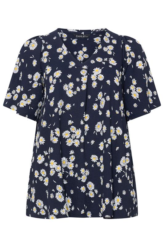 EVANS Plus Size Navy Blue Daisy Pleat Front Top | Evans 5