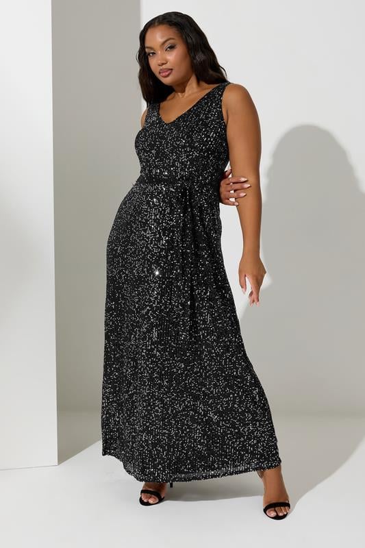  YOURS LONDON Curve Black Sequin V-Neck Maxi Dress