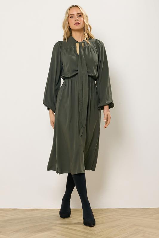 LTS Tall Green Acid Wash Tie Neck Midi Dress | Long Tall Sally 1