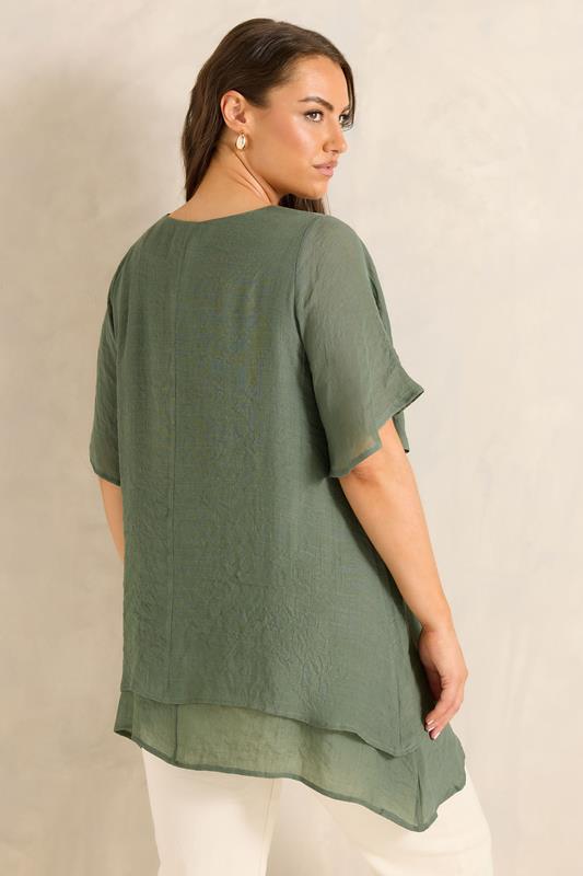 EVANS Plus Size Khaki Green Double Layer Top | Evans 4