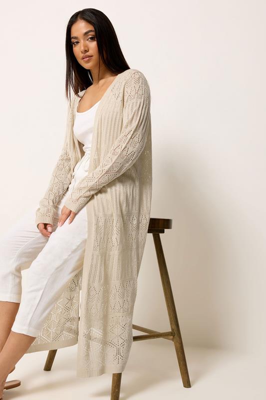  M&Co Petite Natural Brown Pointelle Longline Cardigan