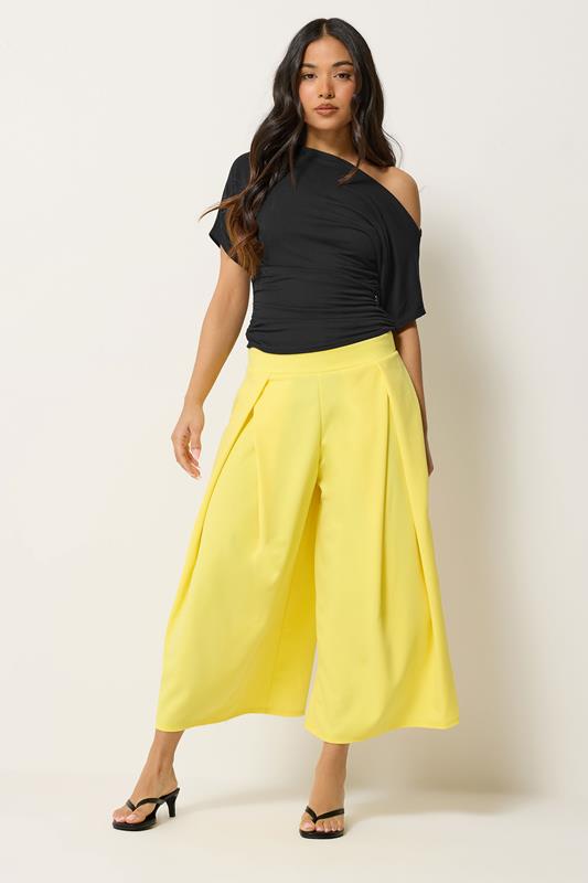 PixieGirl Petite Yellow Pleated Cropped Wide Leg Trousers