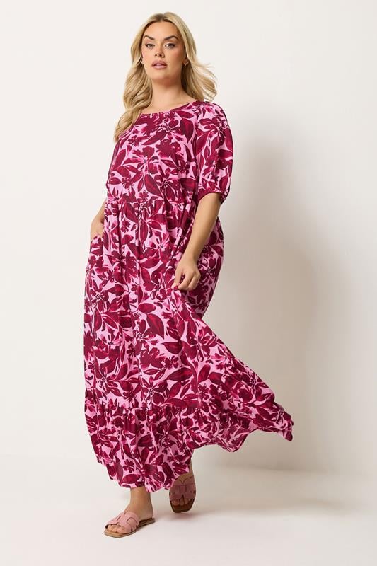 YOURS Plus Size Pink Floral Smock Maxi Dress | Yours Clothing 1