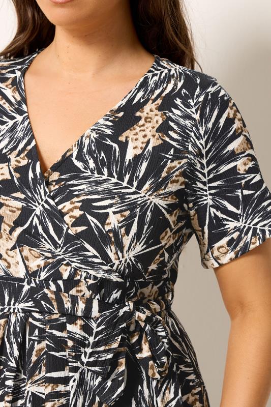 YOURS Plus Size Black Leaf Print Wrap Front Maxi Dress | Yours Clothing 4