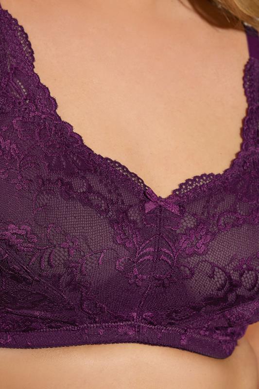YOURS Plus Size Dark Purple Lace Detail Bra | Yours Clothing 5