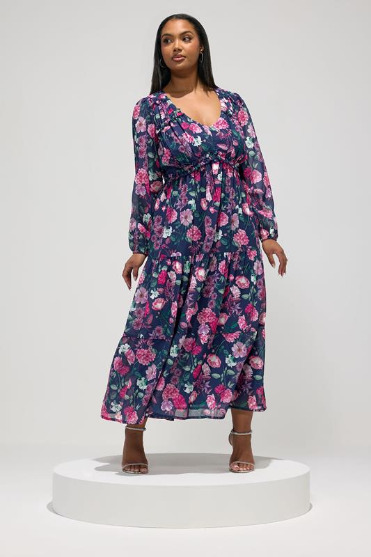 YOURS LONDON Curve Navy Blue Floral Dress