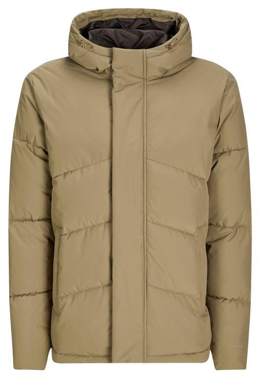 JACK & JONES Big & Tall Beige Brown Hooded Puffer Jacket | BadRhino 1