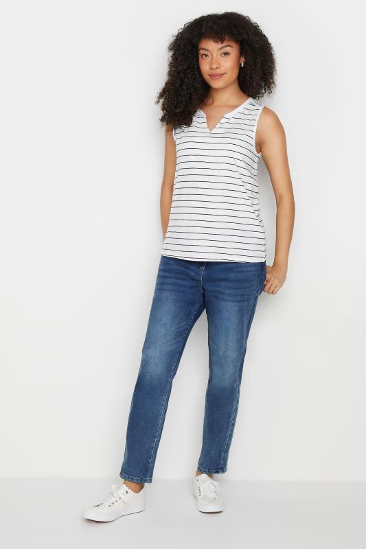 M&Co White Striped Sleeveless Notch Neck Cotton Vest Top | M&Co 3