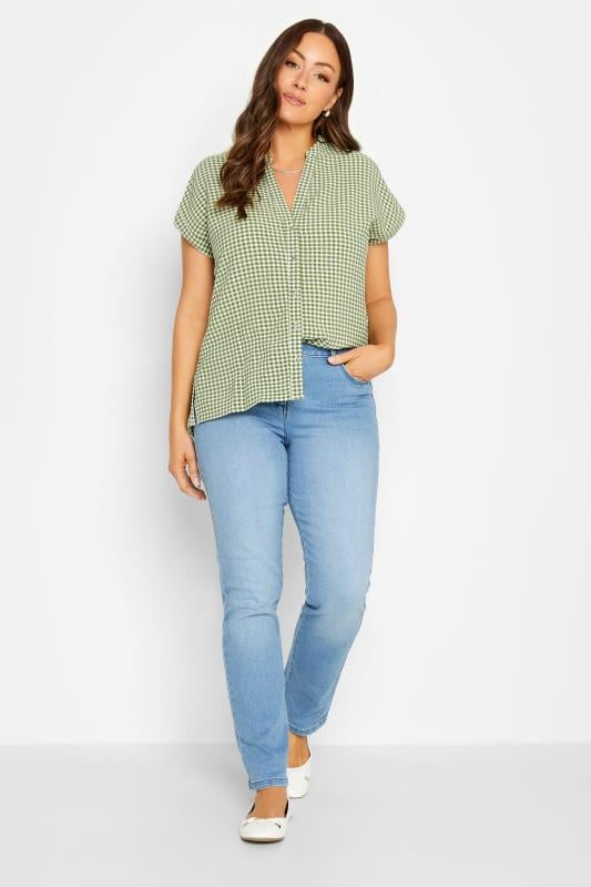 M&Co Khaki Green Gingham Short Sleeve Shirt | M&Co 2