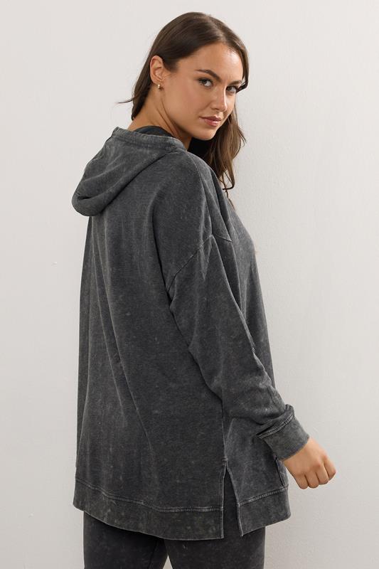 YOURS Plus Size Black Acid Wash Longline Hoodie | Yours Clothing 4