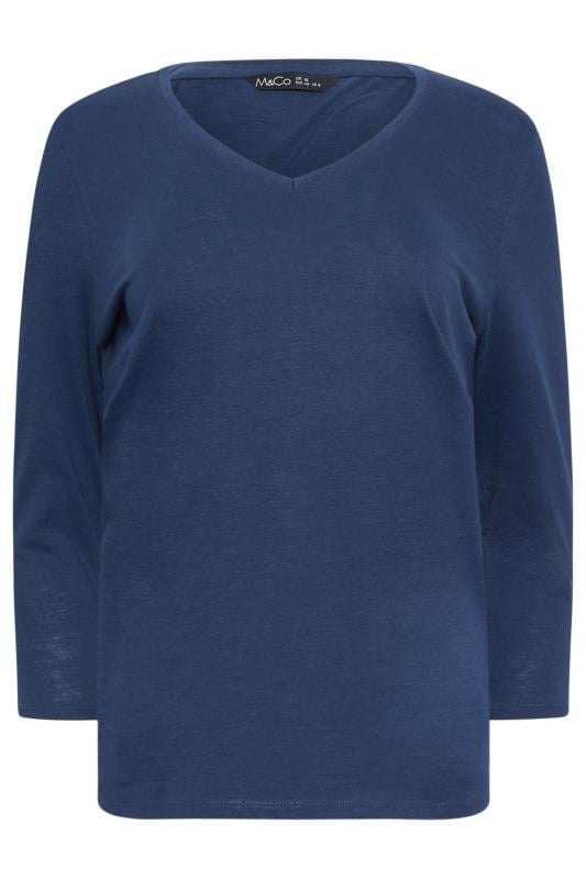 M&Co Navy Blue V-Neck Cotton T-Shirt | M&Co