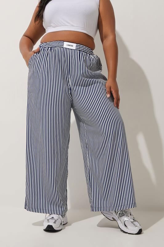 LIMITED COLLECTION Plus Size Navy Blue Stripe Boxer Waist Trousers | Yours Clothing 2