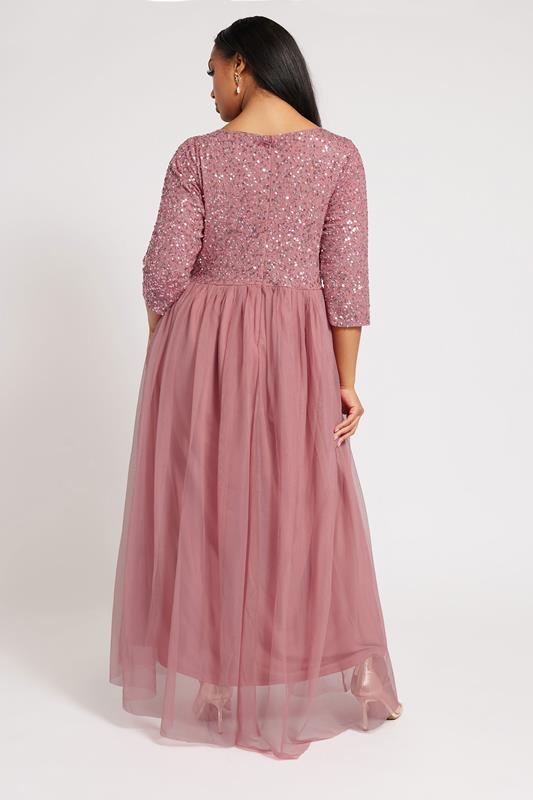 LUXE Plus Size Dark Pink Sequin Hand Embellished Maxi Dress | Yours Clothing  4