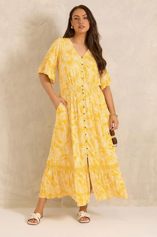 EVANS Plus Size Yellow Boho Print Maxi Dress | Evans 1