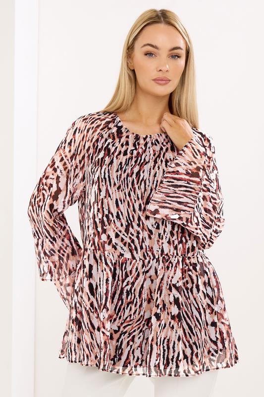  Yours STAR Orange Abstract Frill Sleeve Blouse