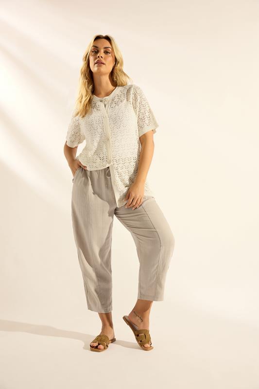 YOURS Curve Natural Brown Barrel Leg Linen Trousers