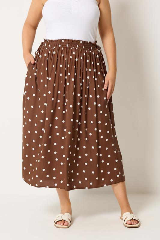 YOURS Curve Brown Polka Dot Skirt