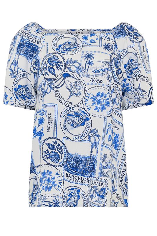 LTS Tall Women's White & Blue Mediterranean Print Blouse | Long Tall Sally 5