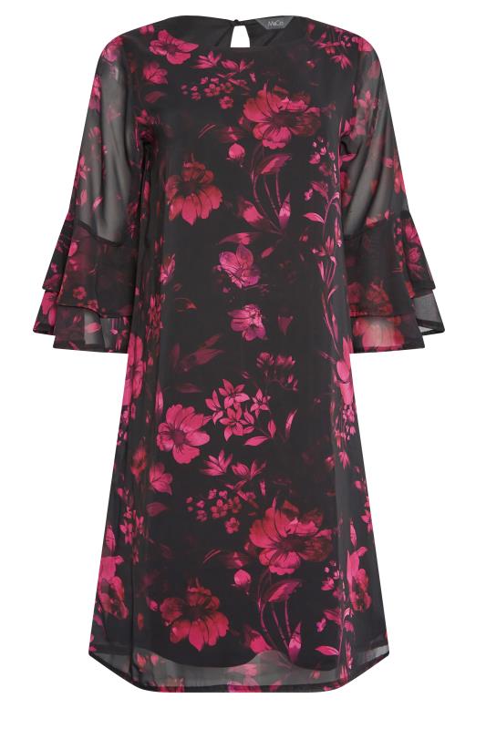 M&Co Black Floral Print Flute Sleeve Shift Dress | M&Co 7
