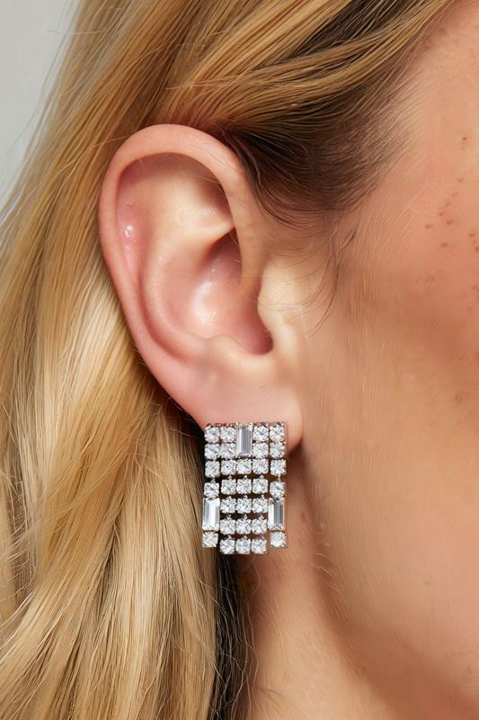 Silver Tone Diamante Square Earrings | Yours Clothing 1