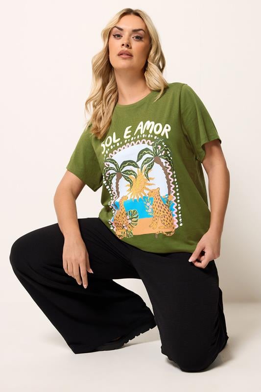 YOURS Plus Size Green 'Sol E Amor' Graphic T-Shirt | Yours Clothing 1