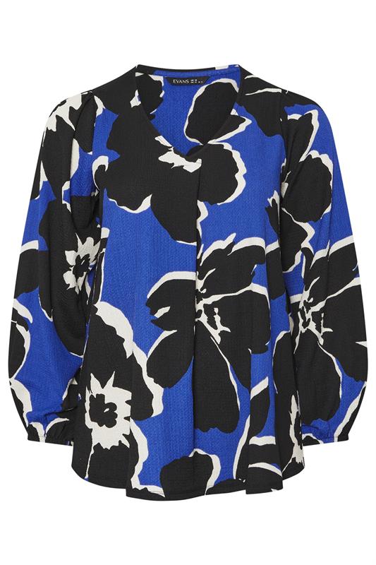 EVANS Plus Size Black & Blue Floral Pleat Front Blouse | Evans 5