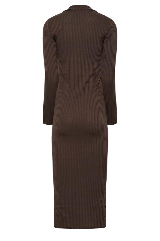 LTS Tall Womens Brown Ribbed Split Front Midi Dress | Long Tall Sally 7