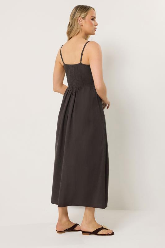 LTS Tall Women's Chocolate Brown Linen Embroidered Midi Dress | Long Tall Sally 4